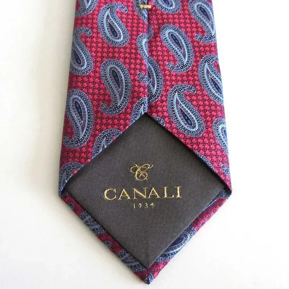 new CANALI swirling paisley neck tie 100% textured silk - Picture 5 of 6